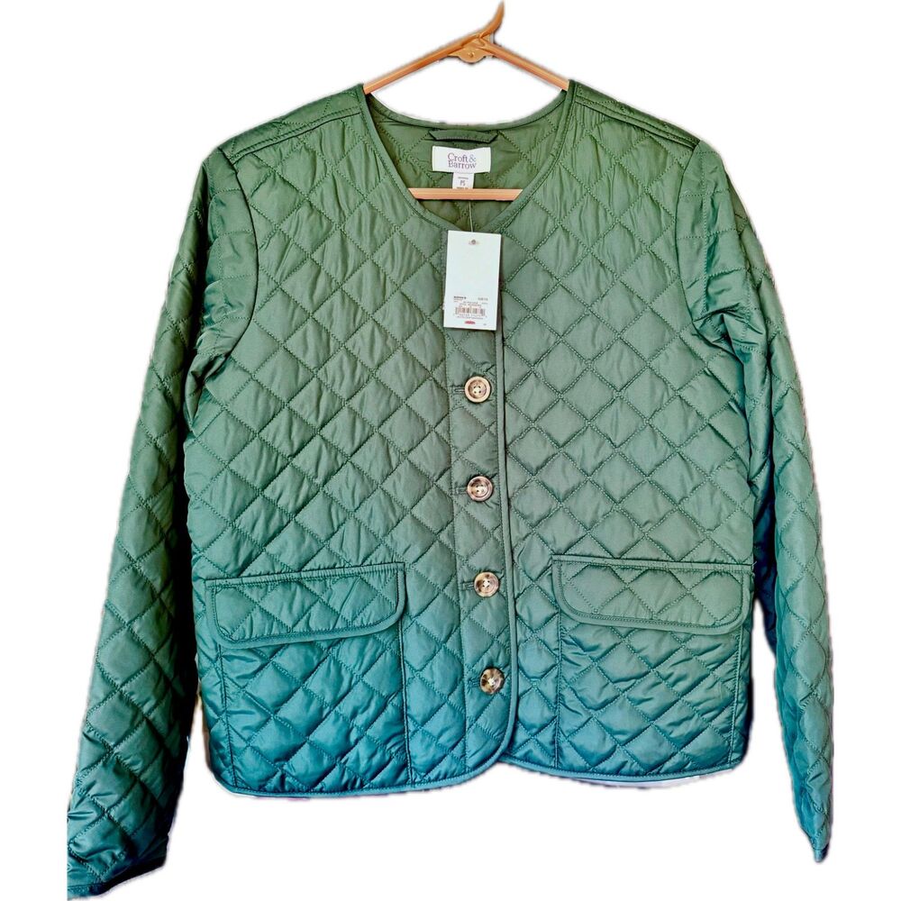 NWT Croft & Barrow Petite Small Quilted Jacket - Green
